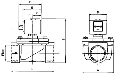 Рис.1. Габаритный чертеж клапана электромагнитного ODE 21HF8KOE400, 21HF8KOV400