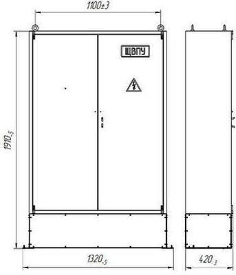 Рис.1. Габаритный чертеж щитов выключения питания с дистанционным управлением ЩВПУ, ЩВПУ-1